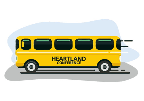 illustration bus with the heartland conference text logo on the side