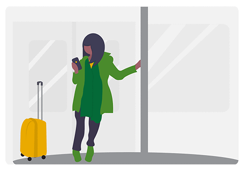 illustration of a woman standing with luggage waiting for a shuttle to pick her up