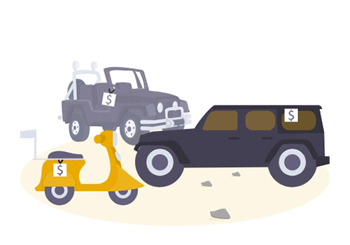 Illustration of multiple vehicles representing personal transportation methods